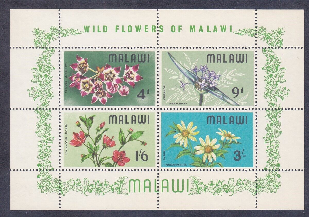 Malawi 86a (93-86) Mnh 1968 Various Wild Flowers Souvenir Sheet Of 2
