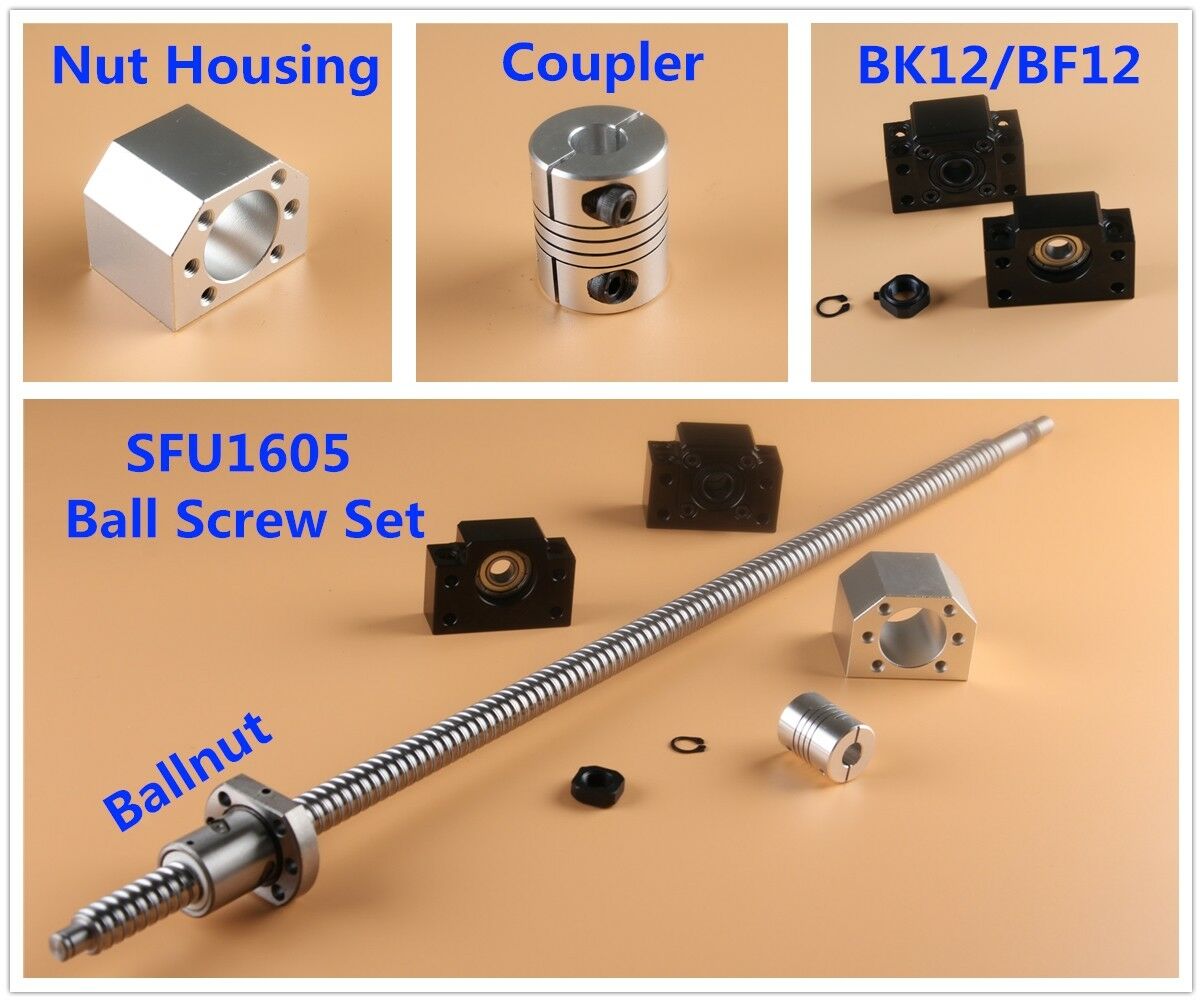 Cnc Sfu1605 Ball Screw Set L250-2000mm & Ballnut Housing & Coupler & Bk/bf12 Us
