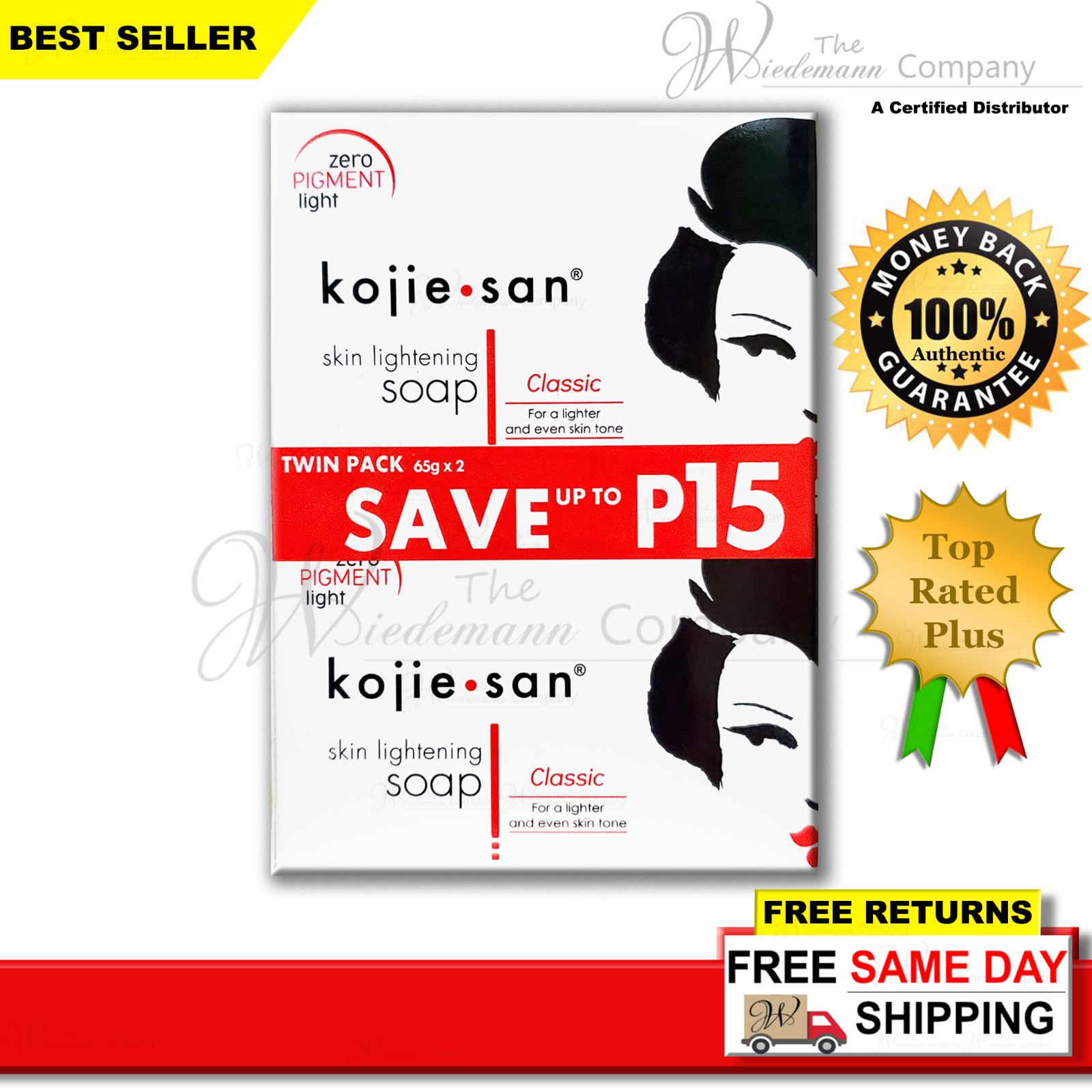 Original Kojie San Skin Lightening Kojic Acid Soap 65g X 2