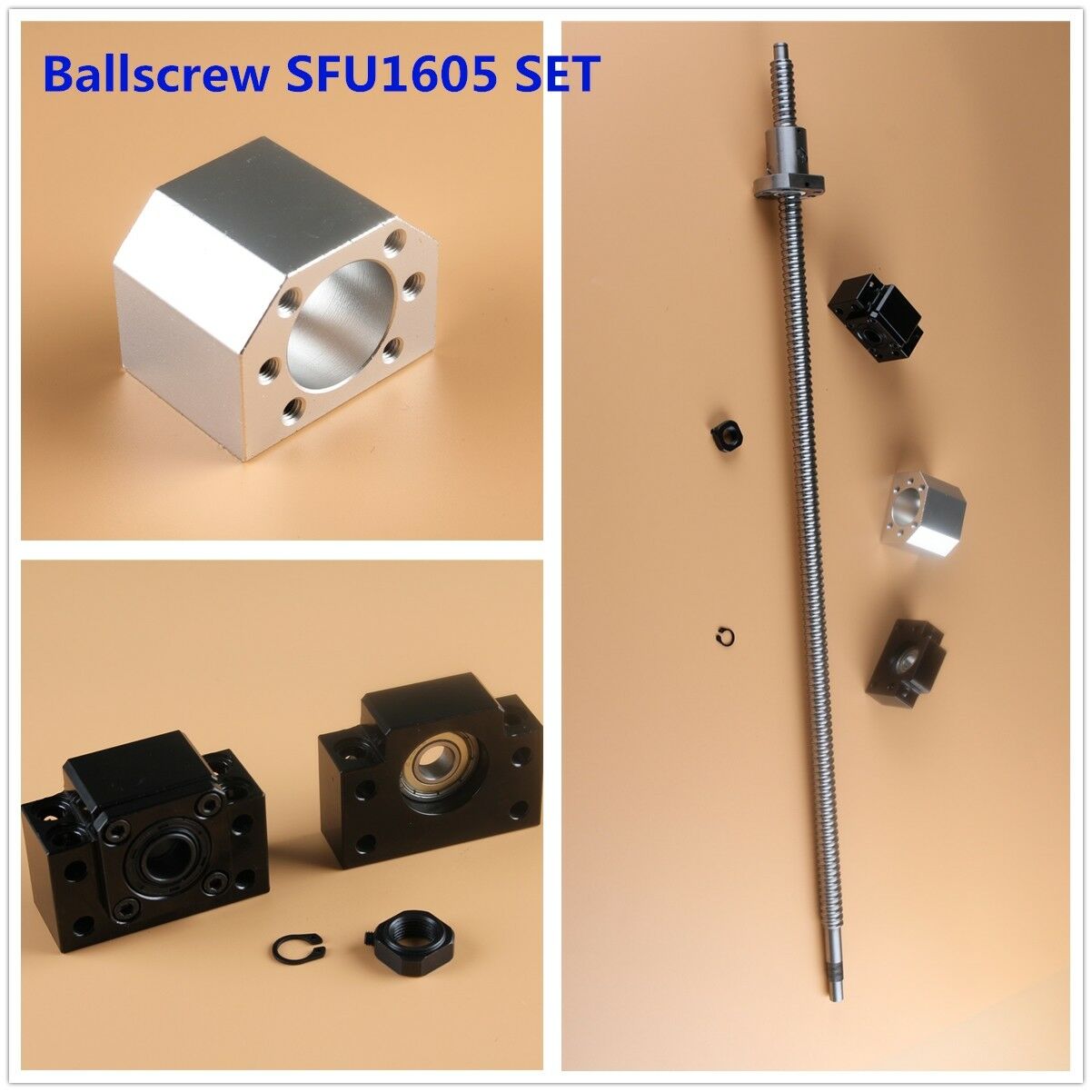 L250mm-2000mm Cnc Ball Screw Sfu1605 C7 & Bk/bf12 End Support & Ballnut Housing