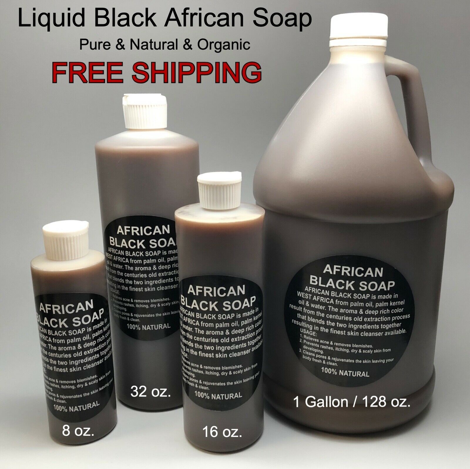 Liquid Raw African Black Soap - 100% Pure & Natural Organic Bath Body Face Wash