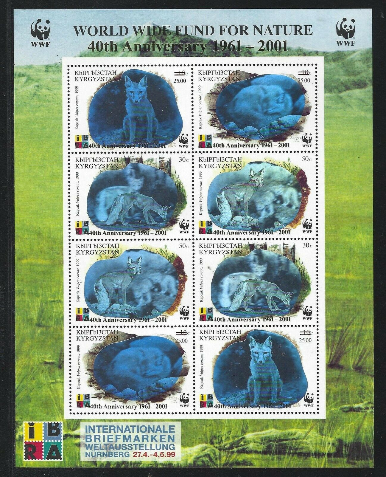 2011 Kyrgyzstan Scott #384 - Surcharged Wwf Sheet With 2 Blocks Of 4 - Mnh