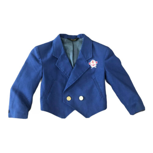 Vintage Tfw Kidz Nautical Suit Coat Blazer Jacket Boys Anchor Blue Academia