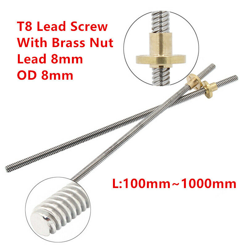 8mm T8 Lead Screw 100-1200mm Trapezoidal Acme Rod With Anti Backlash Nut