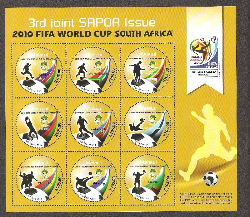 2010 Malawi 753 Sapoa Fifa World Cup Souvenir Sheet Po Fresh Mint Nh