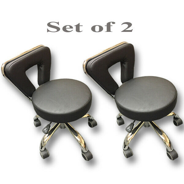 Technician Stool Spa Pedicure Chair Nail Stool Adjustable / Set Of 2 - Black