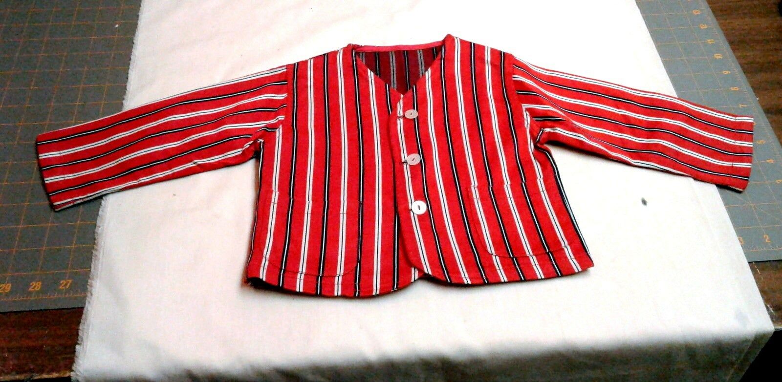 Vintage Boys Striped Suit Jacket Hand Made Bright Red White And Blue